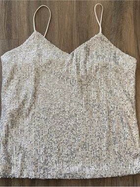 Anne Klein Silver Sequin Spaghetti Strap Cami